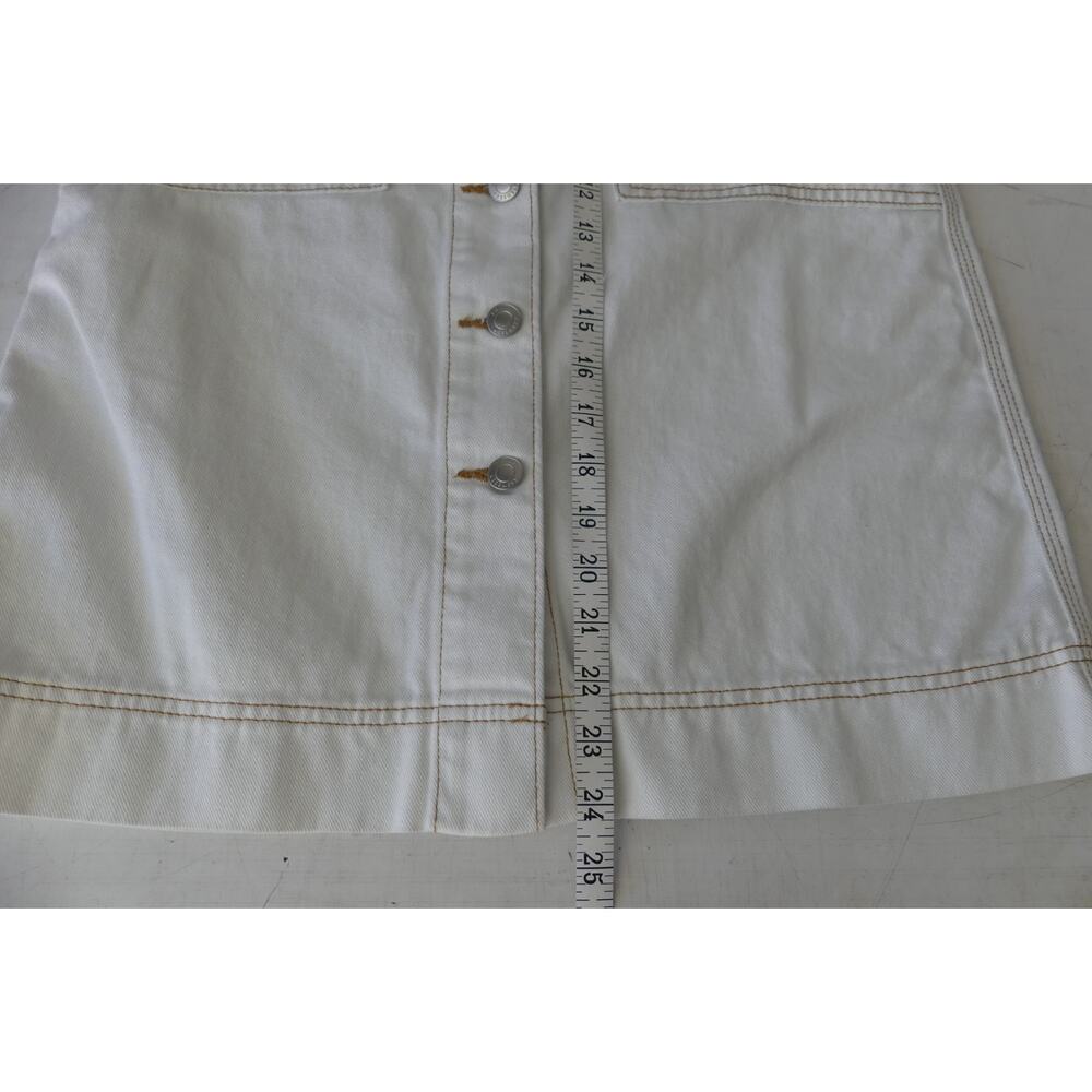 Free Assembly Ivory Denim Skirt Sz 2 Button Front Knee‎ Modest Contrast Stitch - Picture 9 of 9